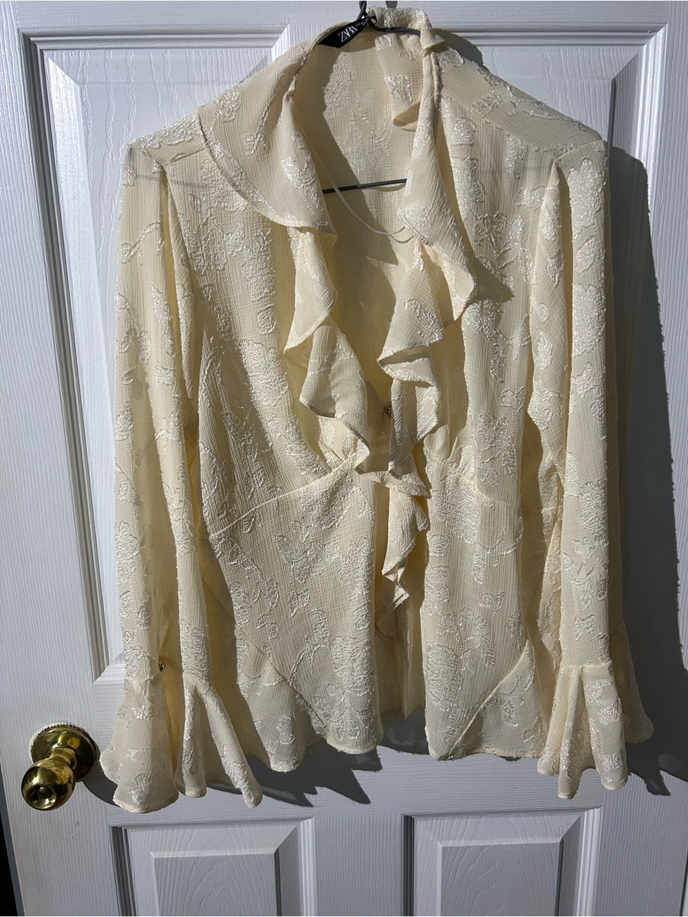 Zara Cream Ruffled Front Blouse